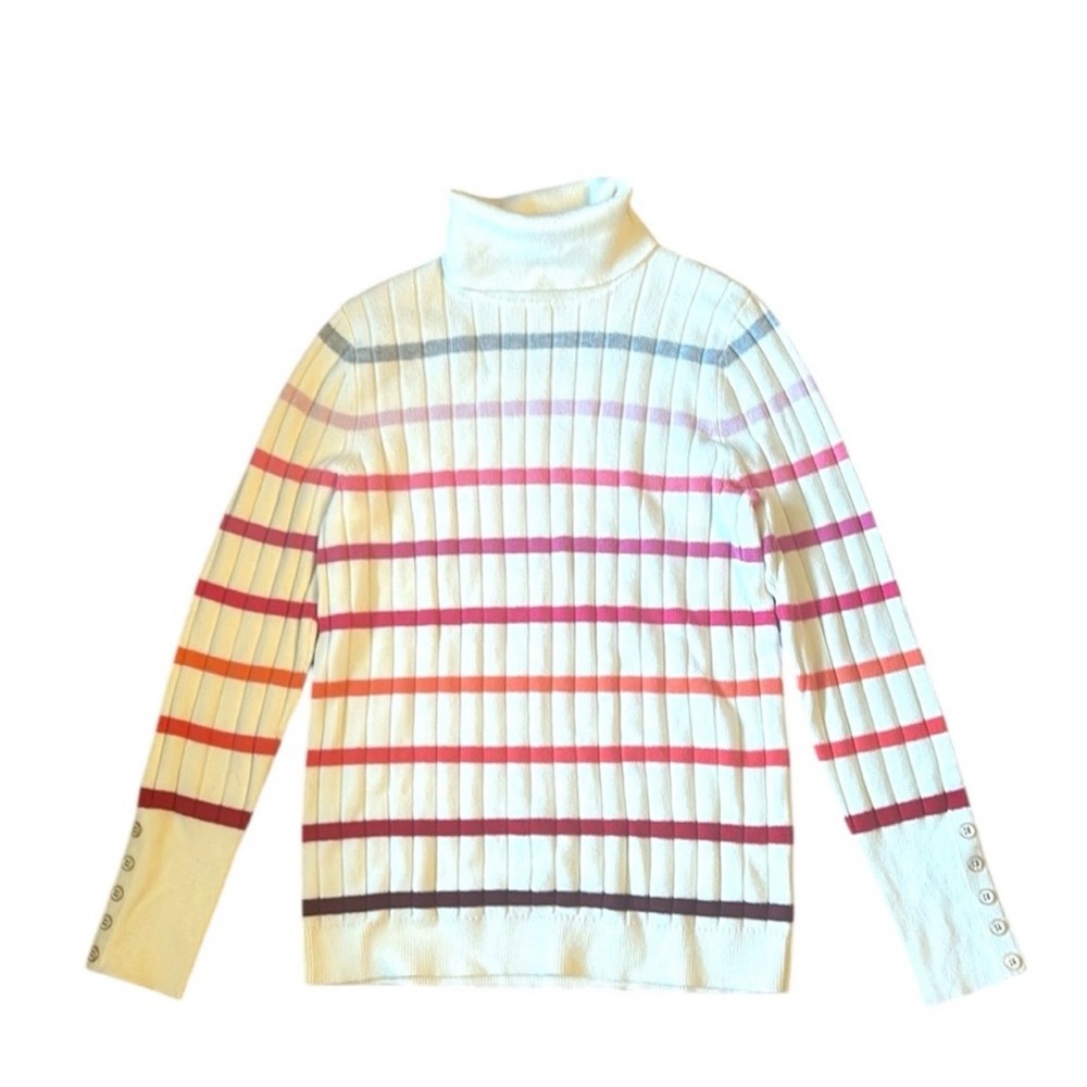 Talbots Ivory Multicolored Striped Turtleneck Women’s Petite Medium